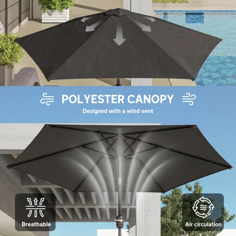 Outsunny 2.6 m Garden Parasol Umbrella with Aluminium Pole, Outdoor Patio Umbrella with Tilt and Crank, Vent, Black