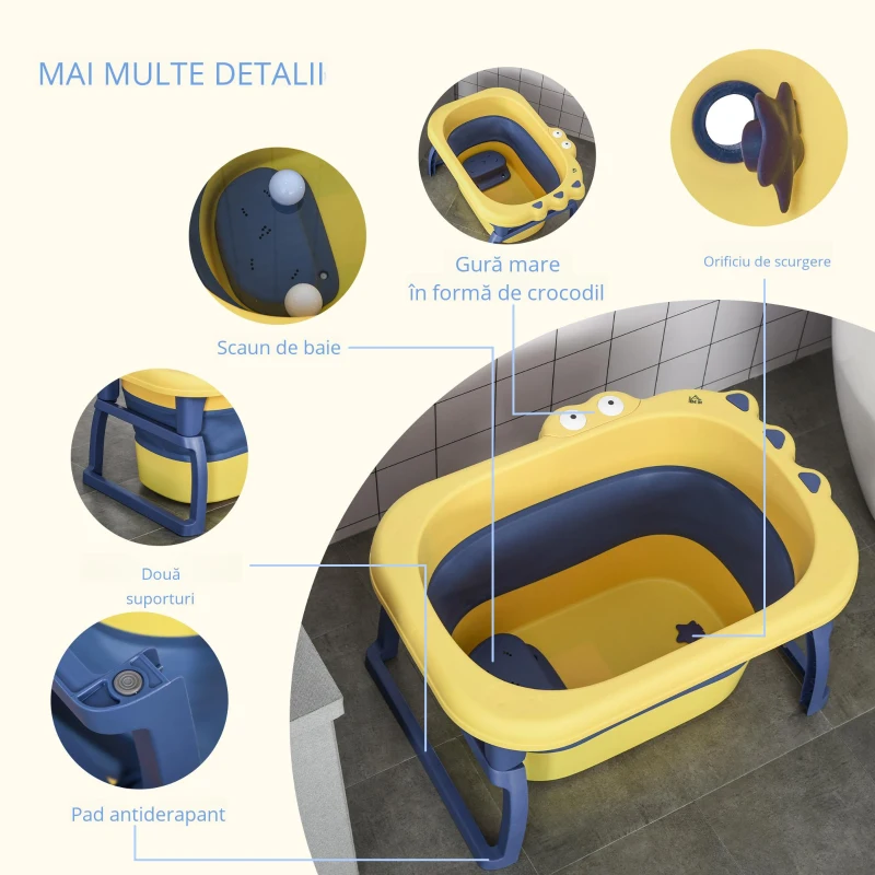 Homcom Cadita Pliabila 0–6 Ani – Nou‑Nascuti, Albastru & Galben