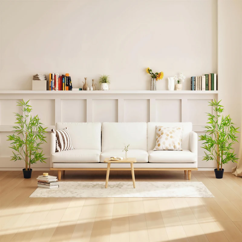 Outsunny Set of 2 120cm/4FT Artificial Bamboo Trees Decorative Plant w/ Heavy Pot Indoor Outdoor Style Greenery Decoration