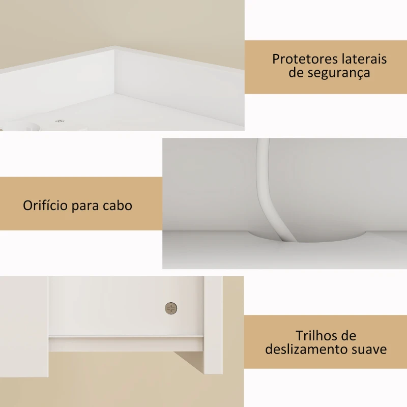 HOMCOM Conjunto de 2 Mesas de Cabeceira Flutuantes com Estação de Carregamento Gaveta Prateleira Aberta Estilo Moderno 40x29x29 cm Branco