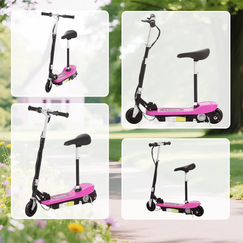 HOMCOM Foldable Powered Scooter Ride on 12V 120W W/Brake Kickstand-Pink