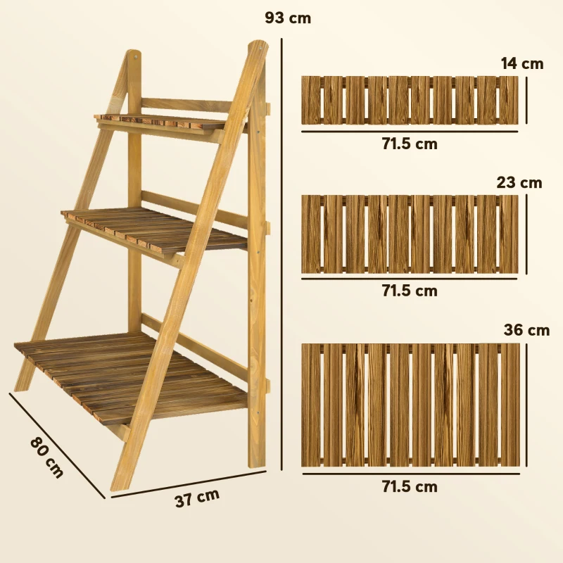 Outsunny Wooden Folding Flower Pot Stand 3 Tier Garden Planter Display Ladder Gardener Storage Shelves Rack Herb Holder (80L x 37W x 93H (cm))