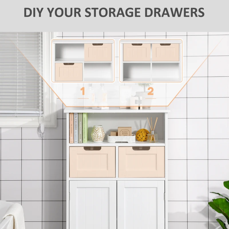kleankin Free Standing Bathroom Cabinet, Floor Storage Cupboard with 2 Drawers Adjustable Shelf, White