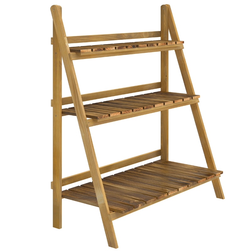 Outsunny Wooden Folding Flower Pot Stand 3 Tier Garden Planter Display Ladder Gardener Storage Shelves Rack Herb Holder (80L x 37W x 93H (cm))