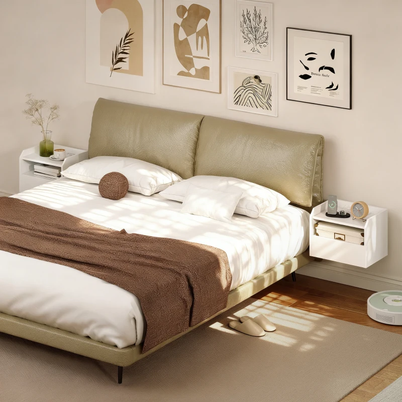 HOMCOM Conjunto de 2 Mesas de Cabeceira Flutuantes com Estação de Carregamento Gaveta Prateleira Aberta Estilo Moderno 40x29x29 cm Branco