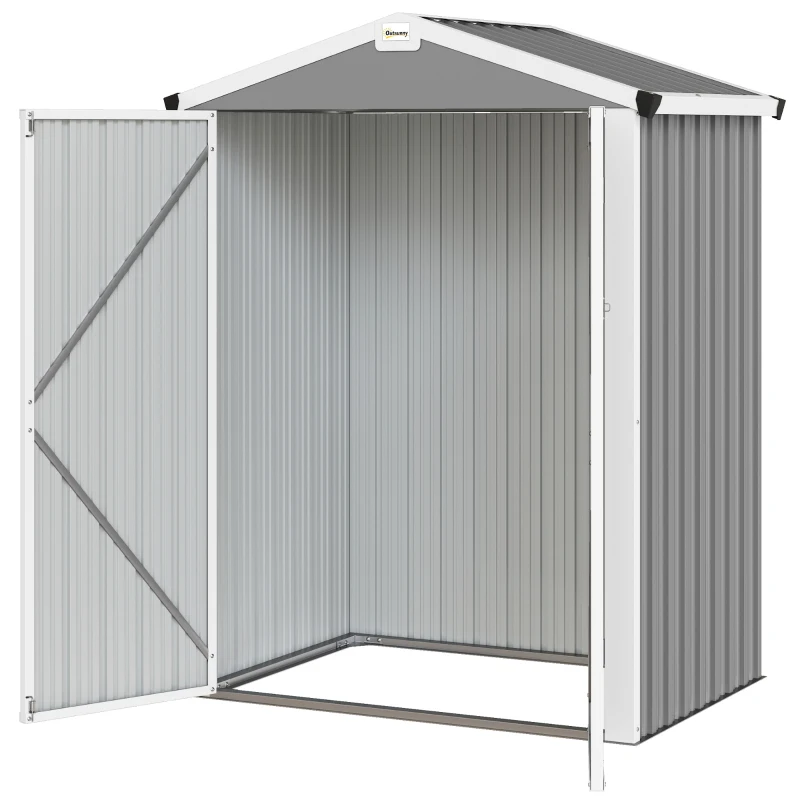 Outsunny Abrigo de Jardim Exterior 1,1 m² 133x87x178 cm com 2 Portas de Correr Telhado Inclinado e Luvas Cinzento Prateado
