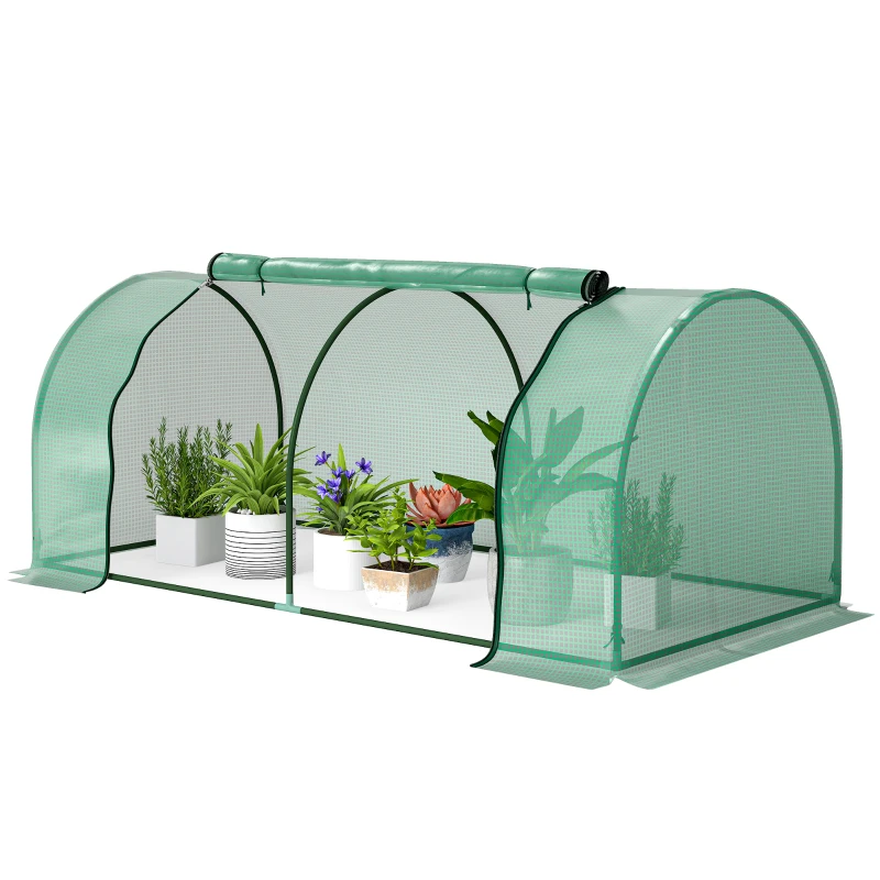 Sera Tunel Outsunny din Otel si cu Capac din PVC, 200x100x80 cm, Transparent si Verde