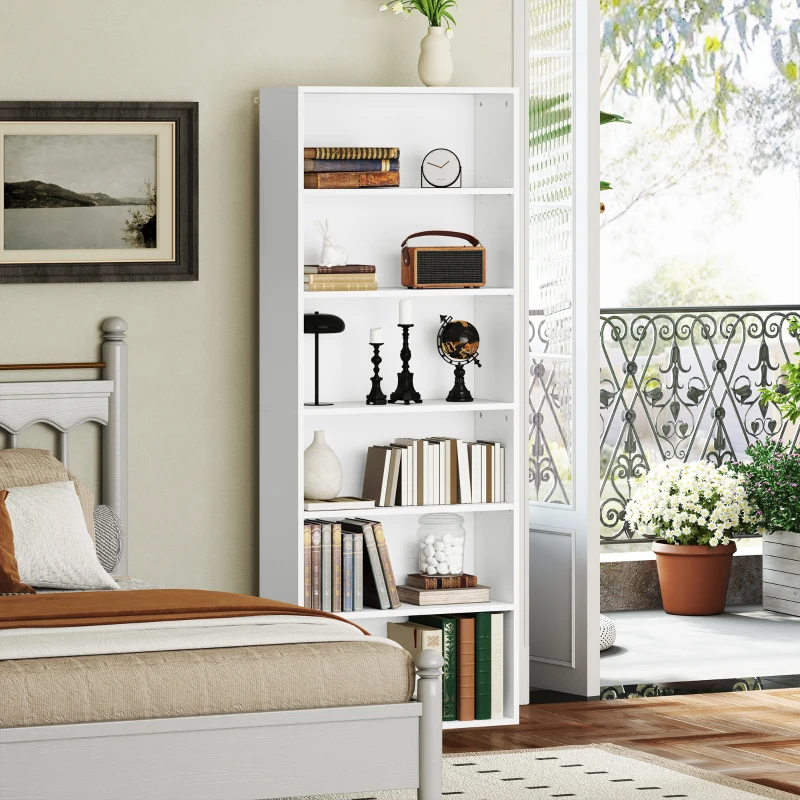HOMCOM Bibliotecă raft de depozitare 6 niveluri cu polițe reglabile pentru living, dormitor, birou, 60x24x158,5cm, alb