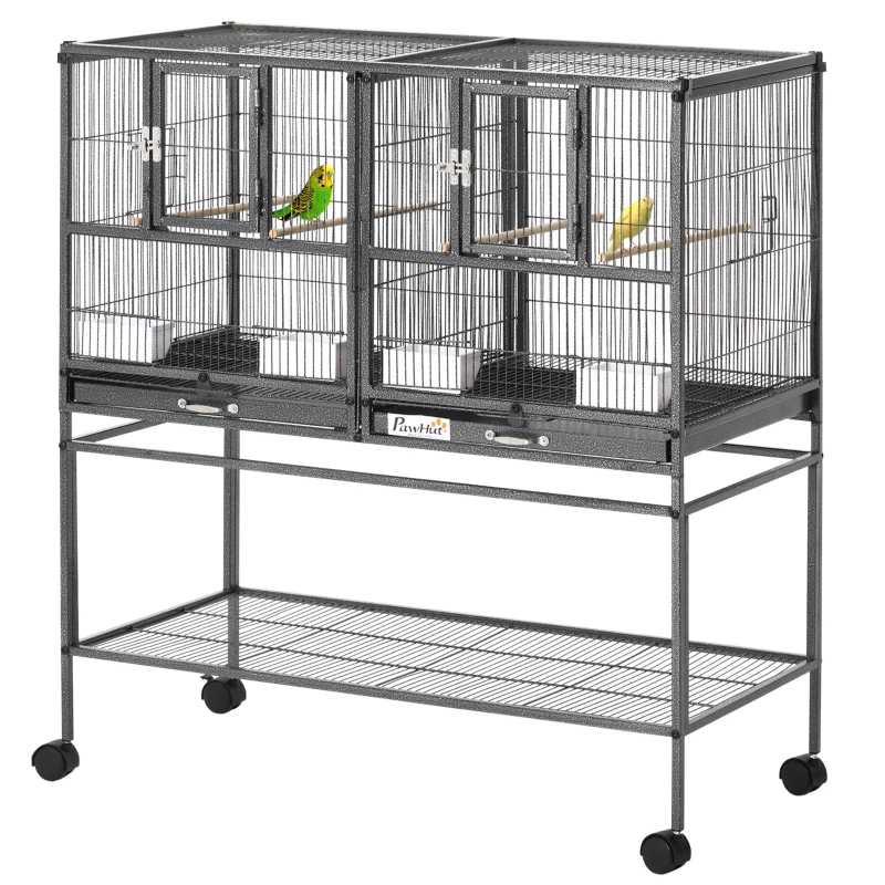 PawHut Wide Large Metal Bird Cage, Grey
