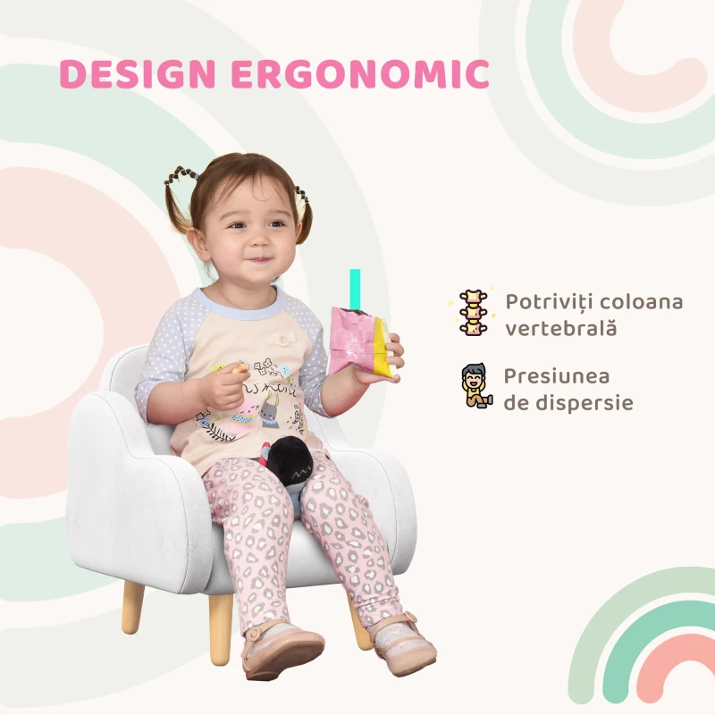 ZONEKIZ Fotoliu pentru Copii Stil Scandinav cu Brațe în Formă de Nor din Material Textil, Alb, 46x51x55 cm