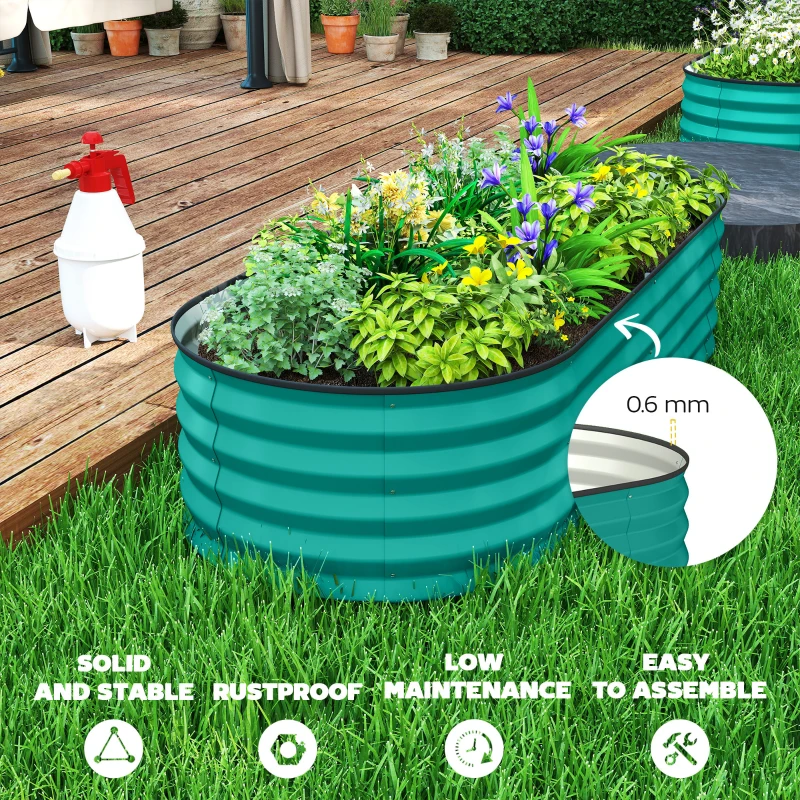 Outsunny Set of Two 150 x 60cm Steel Planters - Green