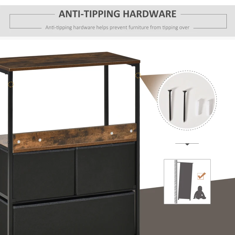 HOMCOM 3 Drawer Storage Chest Unit Home Cabinet w/ Shelves Home Living Room Bedroom Entryway Living Furniture, Black