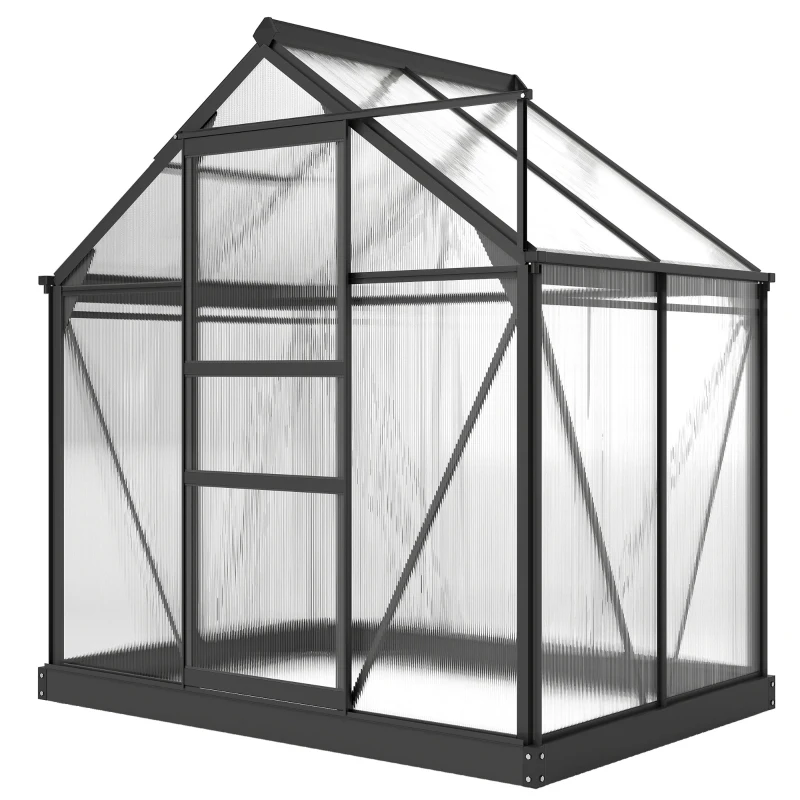 Outsunny 6 x 4ft Polycarbonate Greenhouse - Large Walk-In Green House with Sliding Door and Window, Garden Plants Growth House with Aluminium Frame and Foundation, Grey(m-11)