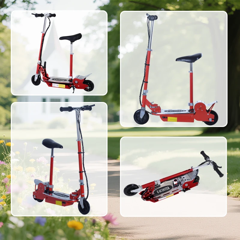 HOMCOM Foldable Electric Scooter for Teens Over 7 years old 12V Battery 120W-Red