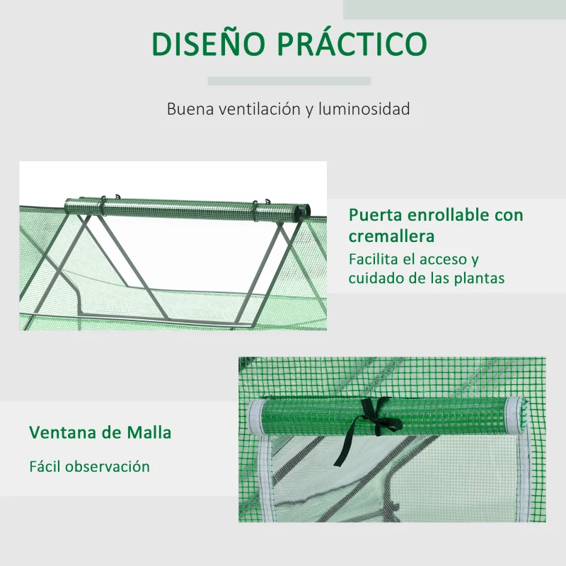 Outsunny Invernadero Pequeño para Cultivo con 4 Ventanas Enrollables Marco de Acero y Cubierta PE Anti-UV 180x140x80 cm Verde