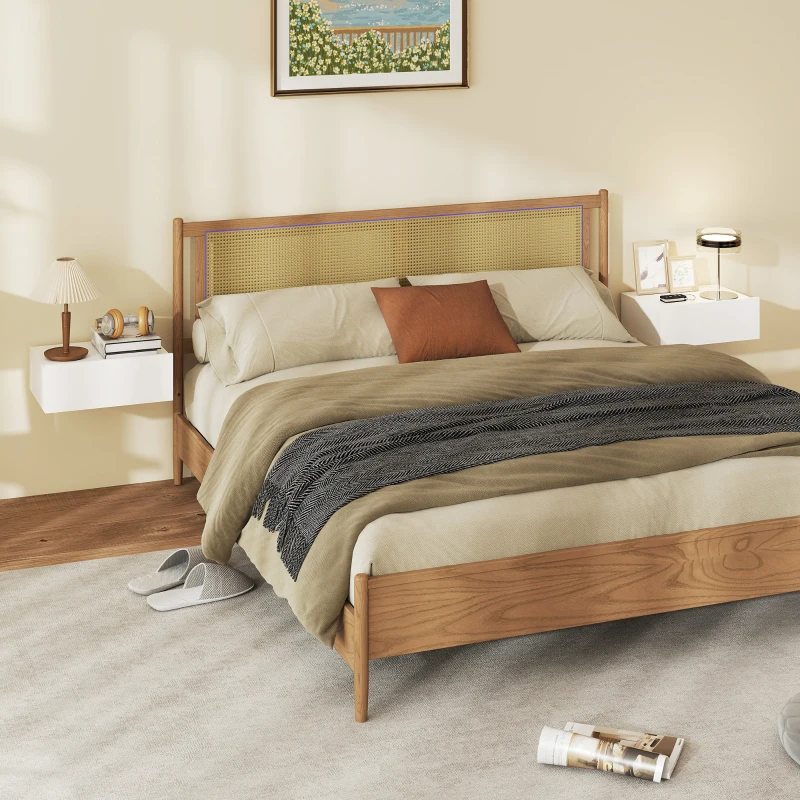 HOMCOM Set de 2 Mesillas de Noche de Pared Mesitas de Noche Flotantes con 1 Cajón para Dormitorio 40x30x15 cm Blanco