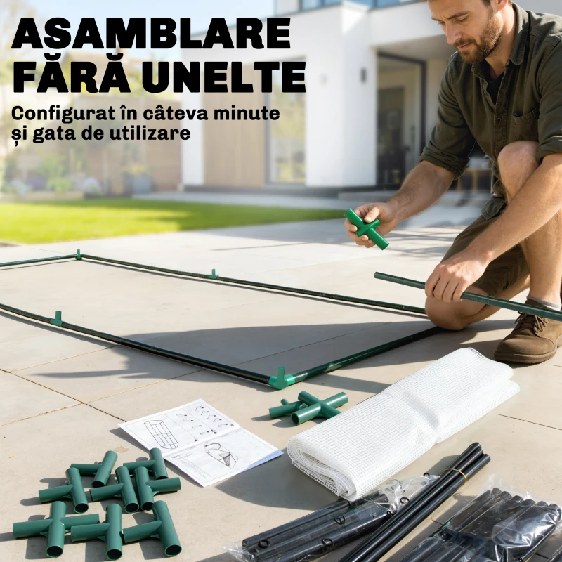 Sera Tunel Outsunny din Otel si cu Capac din PVC, 200x100x80 cm, Transparent si Verde