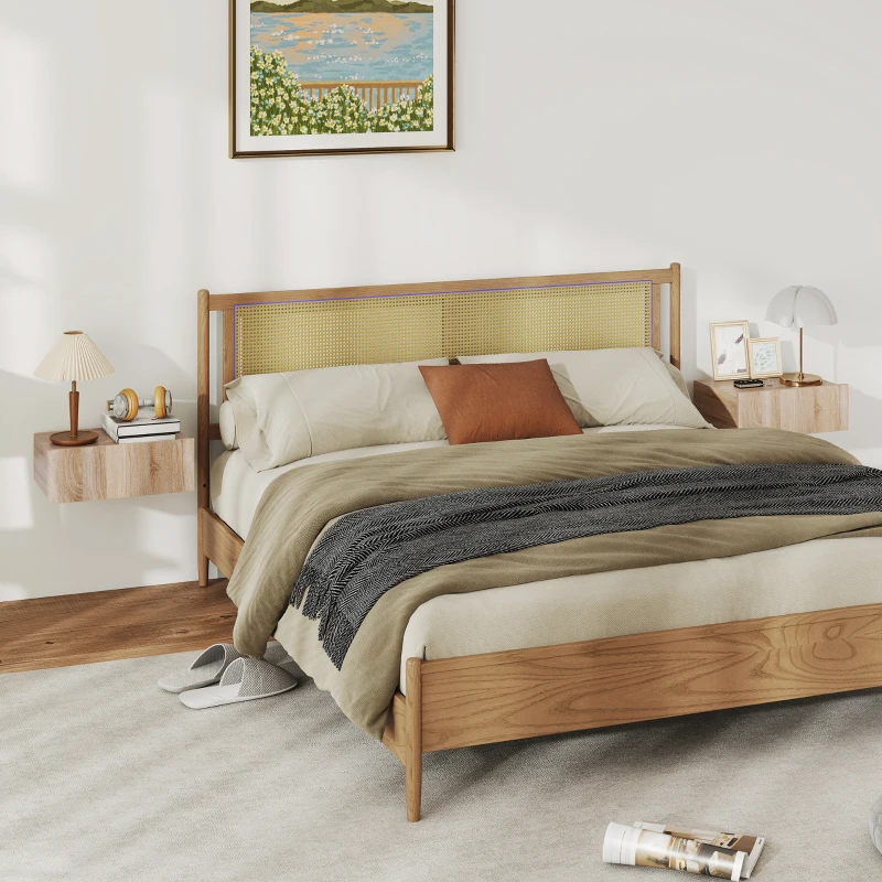 HOMCOM Conjunto de 2 Mesas de Cabeceira Flutuantes com 1 Gaveta para Quarto 40x30x15 cm Carvalho