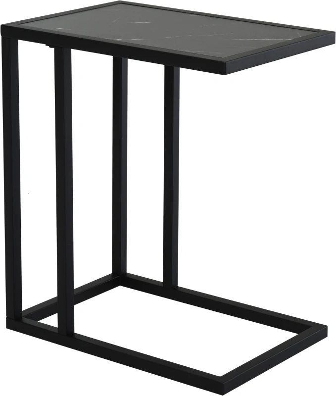 HOMCOM C-Shaped End Table, Sofa Side Table with Marble-Effect Top Metal Frame, Narrow Coffee Table for Living Room, Black