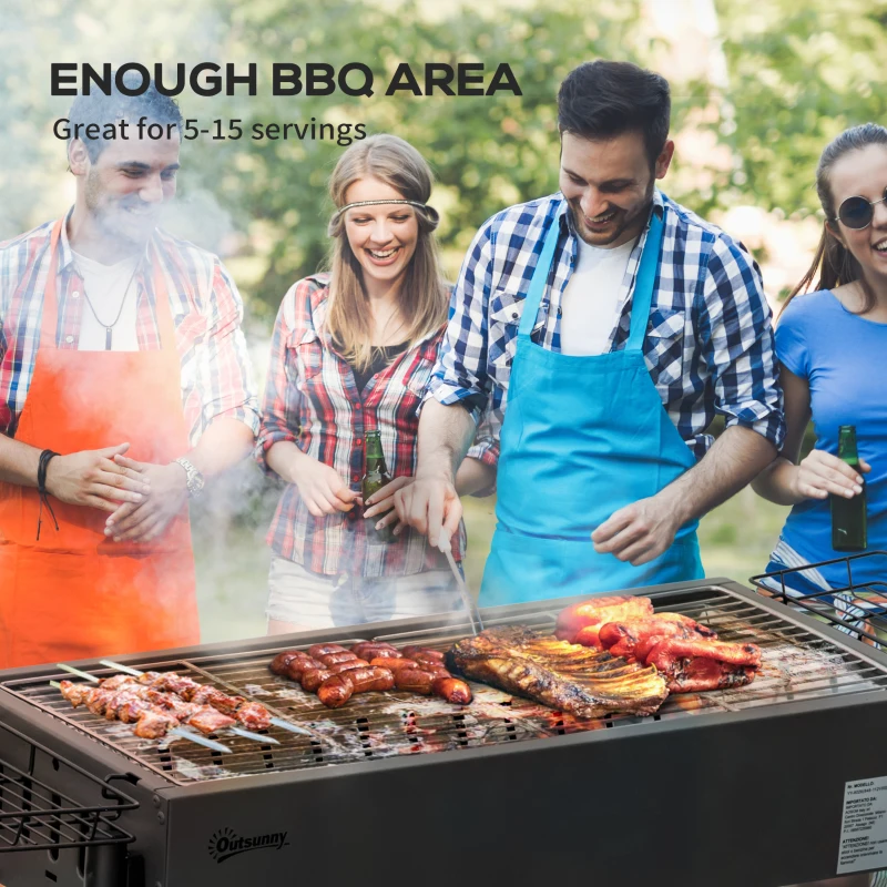 Outsunny Portable Charcoal BBQ Grill with Seasoning Baskets for Camping Picnic Hiking