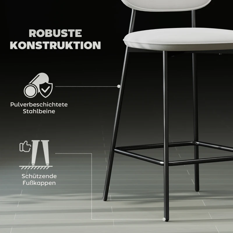 HOMCOM 2er-Set Barhocker, Bistrohocker mit Fußstütze, Samt-Bezug, Stahlbeinen, für Esszimmer, 45 x 49 x 102 cm, Hellgrau
