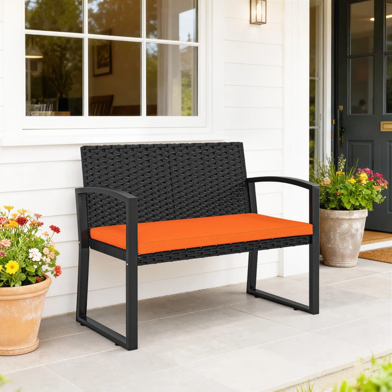 Outsunny Two-Seater Rattan Garden Bench - Orange
