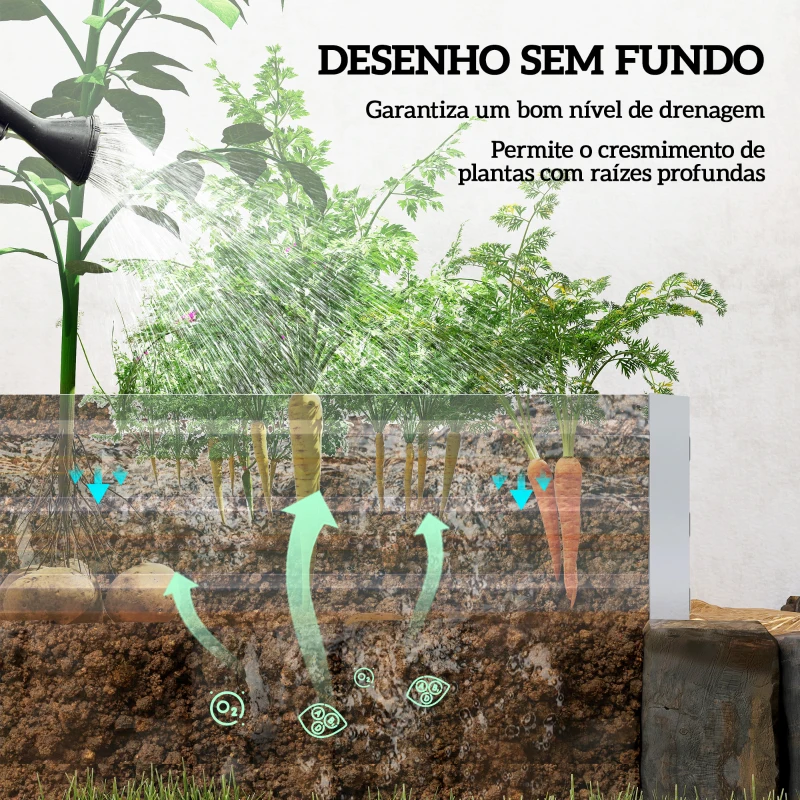 Outsunny Floreira Exterior Grande Retangular em Aço Galvanizado para Terraço com Fundo Aberto 241x90,5x30 cm Prata