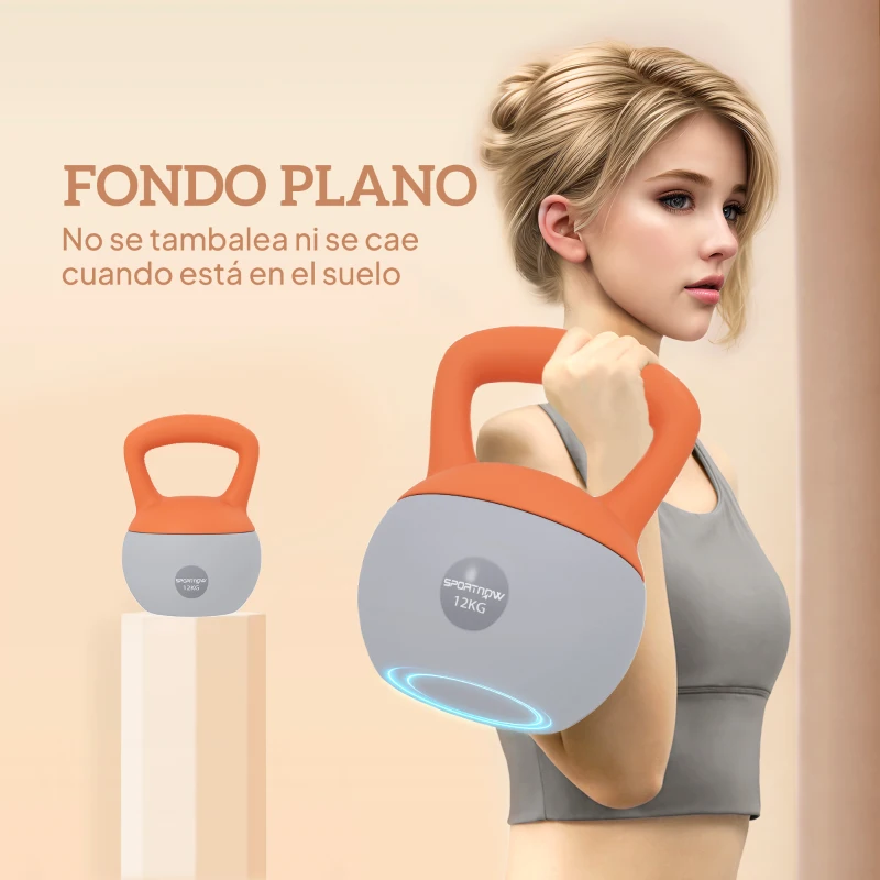 SPORTNOW Pesa Rusa 12 kg Kettlebell Relleno de Arena Metálica Mango Antideslizante para Casa 21x21x30 cm Naranja y Gris