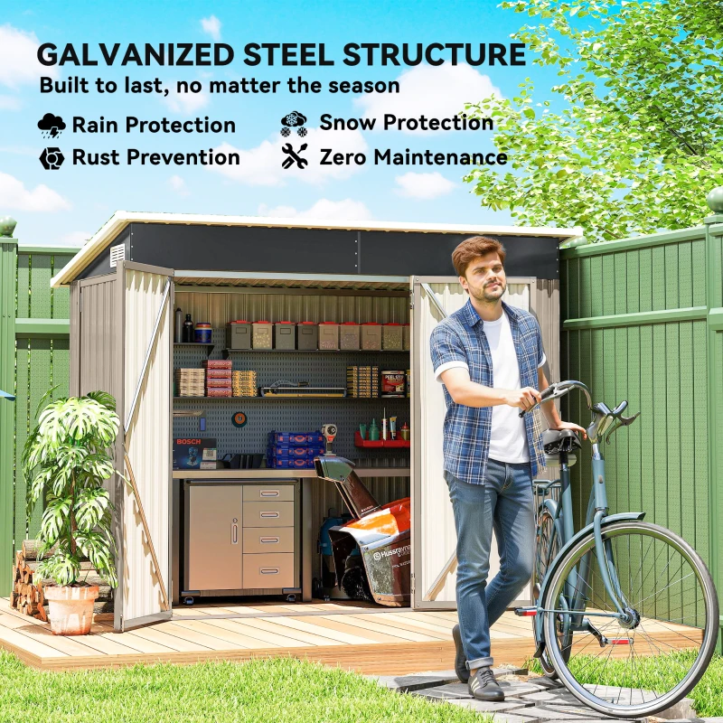 Outsunny 7.5 x 4.3ft Metal Garden Storage Shed, Waterproof Outdoor Shed with Triple Lockable Door, Gloves, Vents, Light Grey
