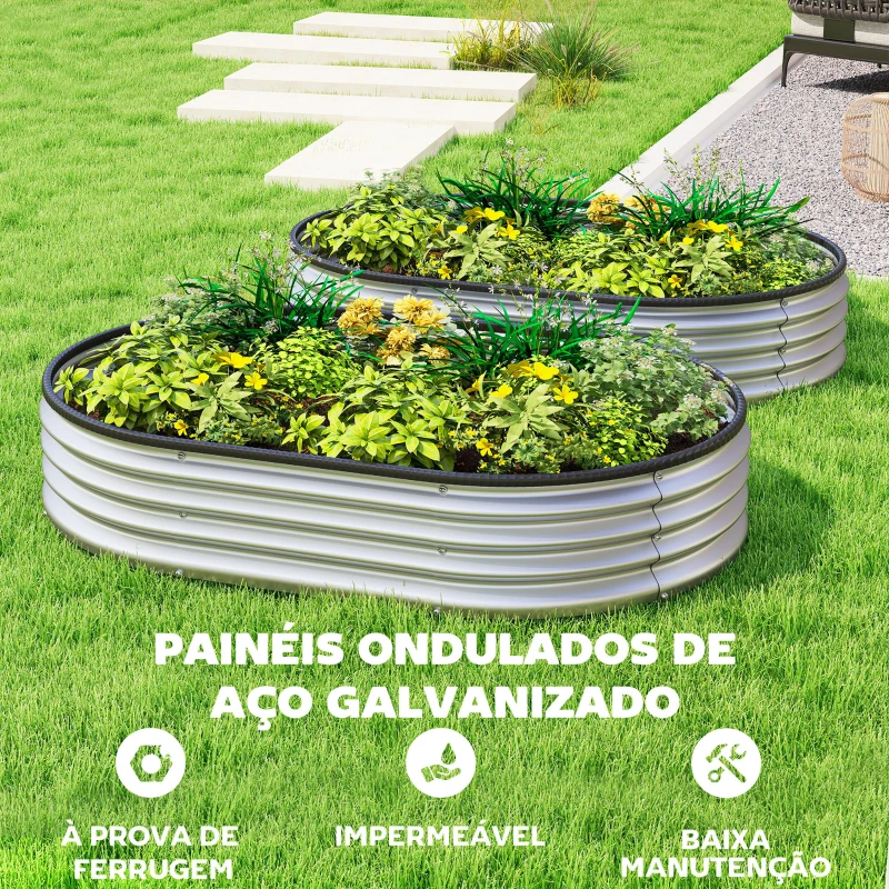 Outsunny Conjunto de 2 Caixas de Plantio de Exterior em Aço Galvanizado para Terraço Jardim 135x90x30 cm Prateado