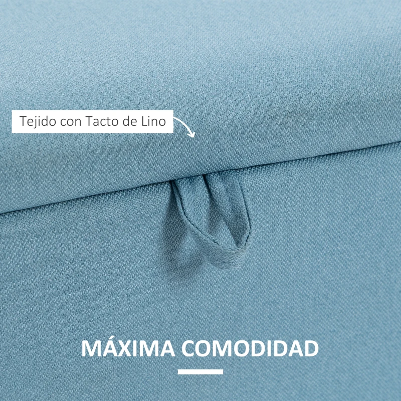 HOMCOM Banco de Almacenaje con Tapa Abatible y Patas de Acero para Dormitorio Salón Entrada 101x38,5x44,5 cm Azul Claro