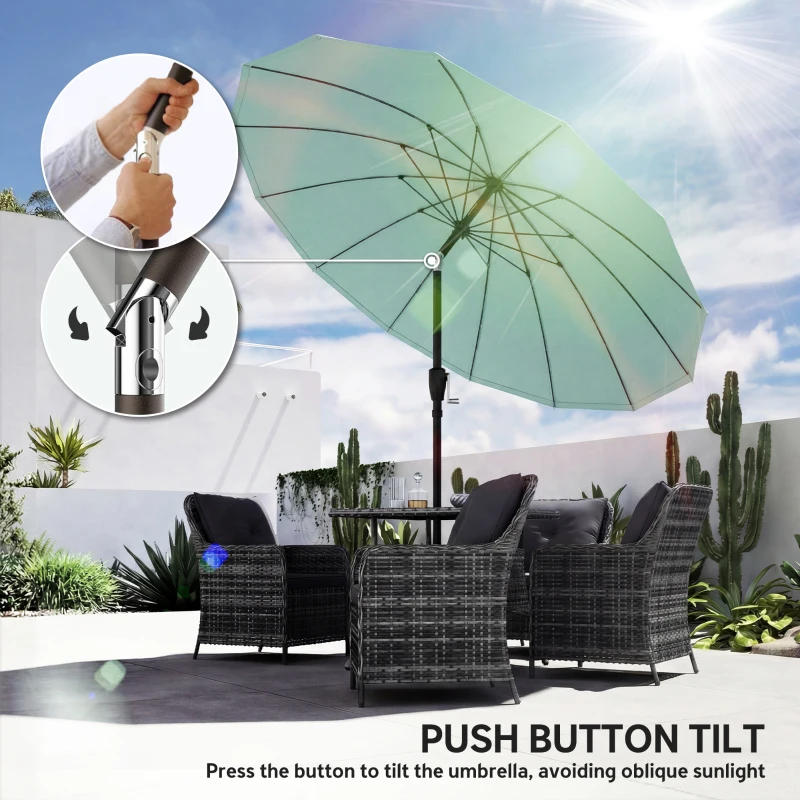 Outsunny 2 m Shanghai Garden Parasol Umbrella with 16 Fibreglass Ribs, Outdoor Parasol Sun Shade with Crank & Tilt, Turquoise
