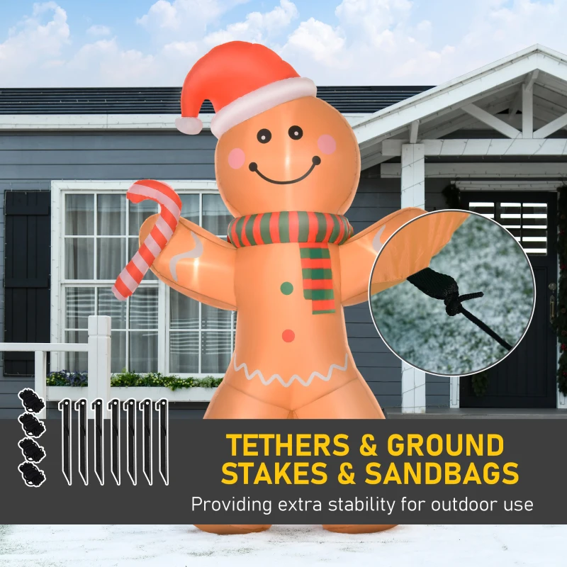 HOMCOM 8ft Christmas Inflatable Gingerbread Man, Lighted Blow Up Decor for Indoor and Outdoor Garden Party Prop