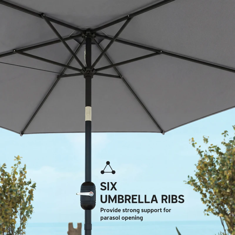 Outsunny 2.6 m Garden Parasol Umbrella with Aluminium Pole, Outdoor Patio Umbrella with Tilt and Crank, Vent, Grey