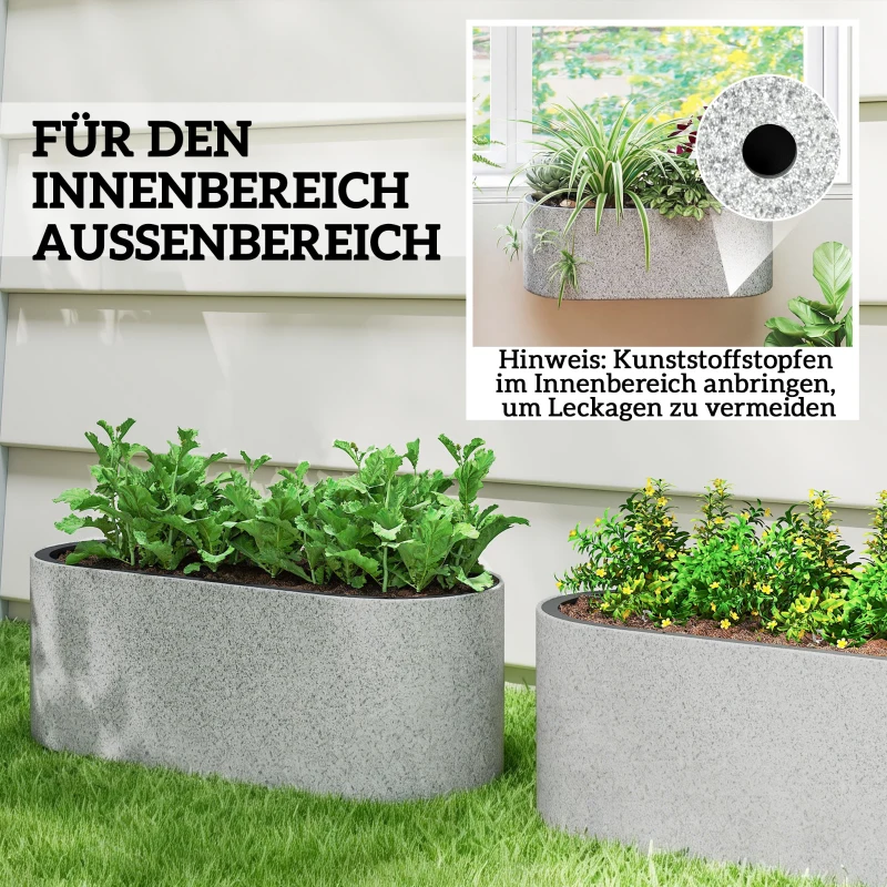 Outsunny 2-delige set hangende bloempot plantenbak met afvoersysteem gat haak 42 x 16 x 15 cm lichtgrijs