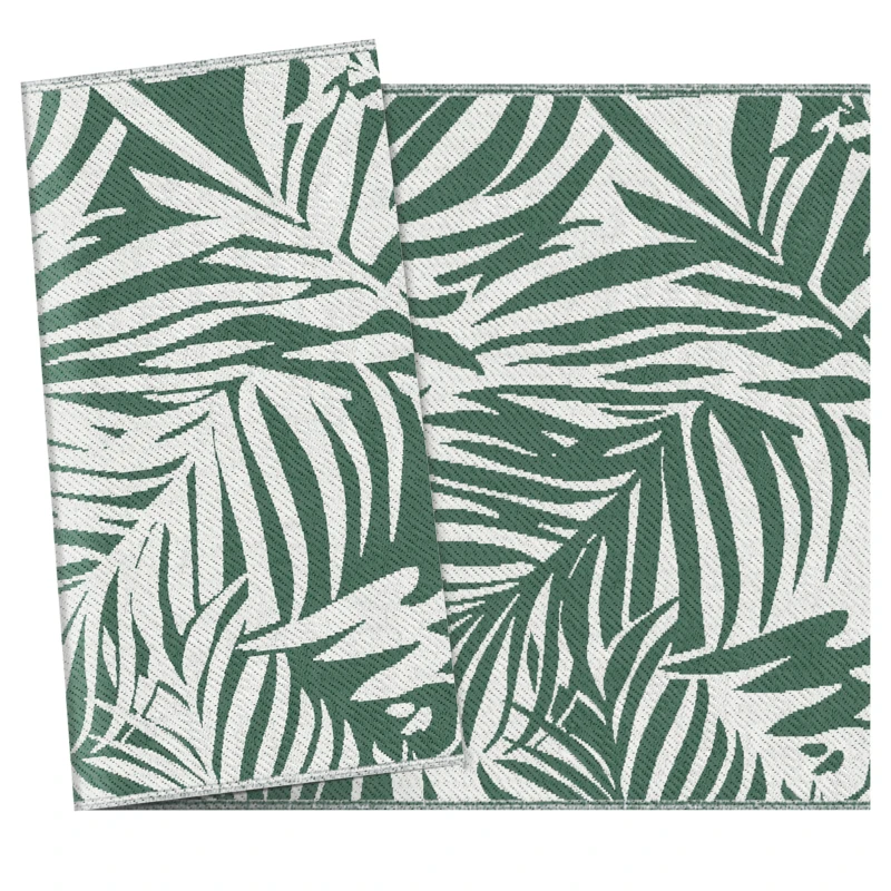 Outsunny Dywanik zewnętrzny dwustronny, odporny na warunki pogodowe, z motywem liści, 152 x 243 cm Ciemnozielony