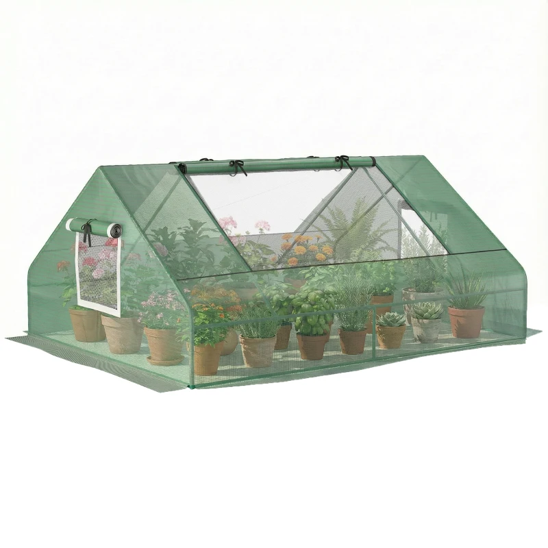 Outsunny Mini serre de jardin mini serre tunnel 180x140x80cm toit pointu acier PE haute densité 140 g/m² 2 grandes fenêtres vert foncé