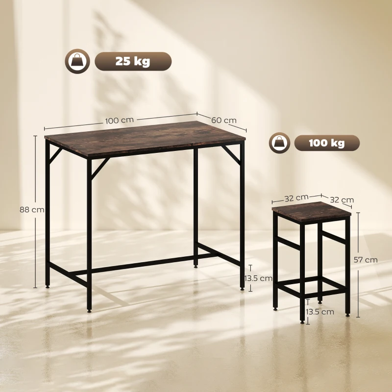 HOMCOM Industrial Rectangular Bar Table Set with 4 Stools for Dining Room, Kitchen, Dinette