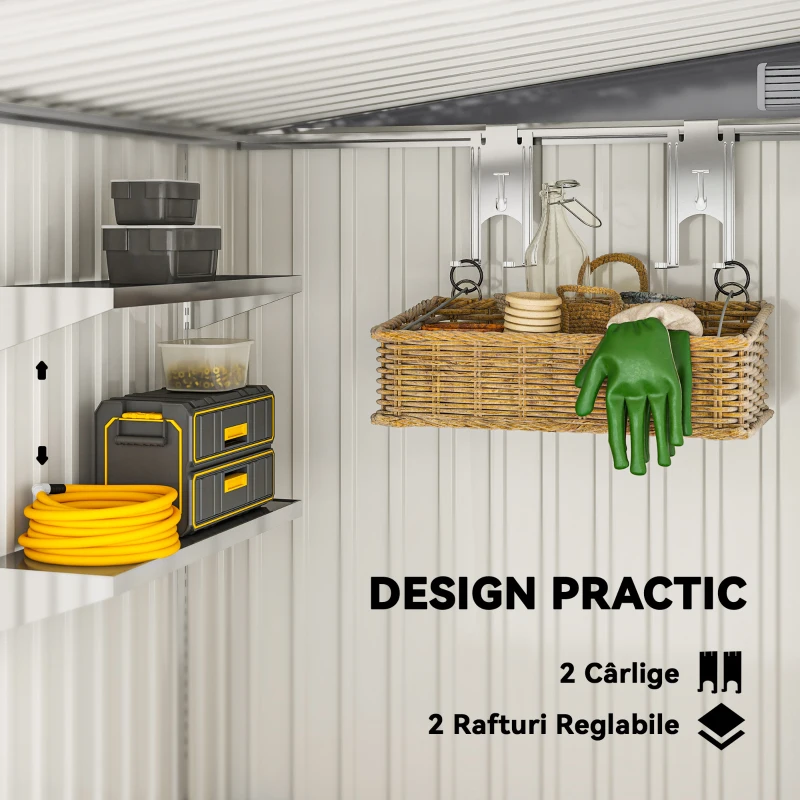 Outsunny Magazie Metalică Galvanizată 7 x 5ft, cu Ușă Glisantă
