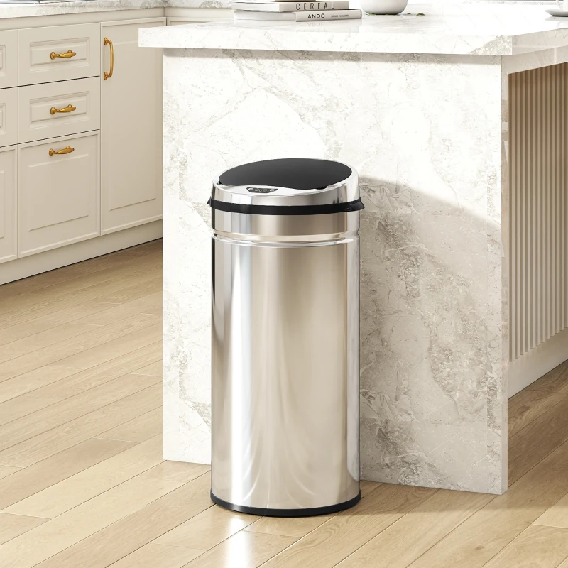 HOMCOM 42L Stainless Steel Sensor Bin - Silver Tone