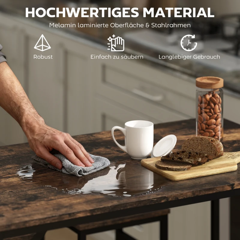 HOMCOM 5-teiliges Bartisch Set Bartisch mit Barhocker-Set Esstisch mit 4 Stühlen Küchentisch für Esszimmer, Küche, Rustikal-Braun+Schwarz