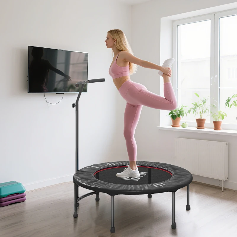 HOMCOM 40'' Fitness Trampoline with Adjustable Handle, Rebounder Trampoline Mini Jumper for Indoor Exercise Workout, Support Up to 100kg, Black