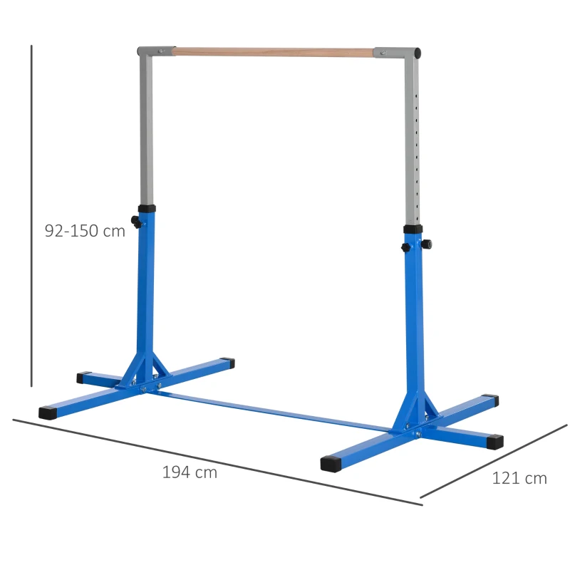 HOMCOM Height Adjustable Gymnastics Horizontal Bar For Kids Home Gym Training Children Junior Kip High Bar Fitness Blue