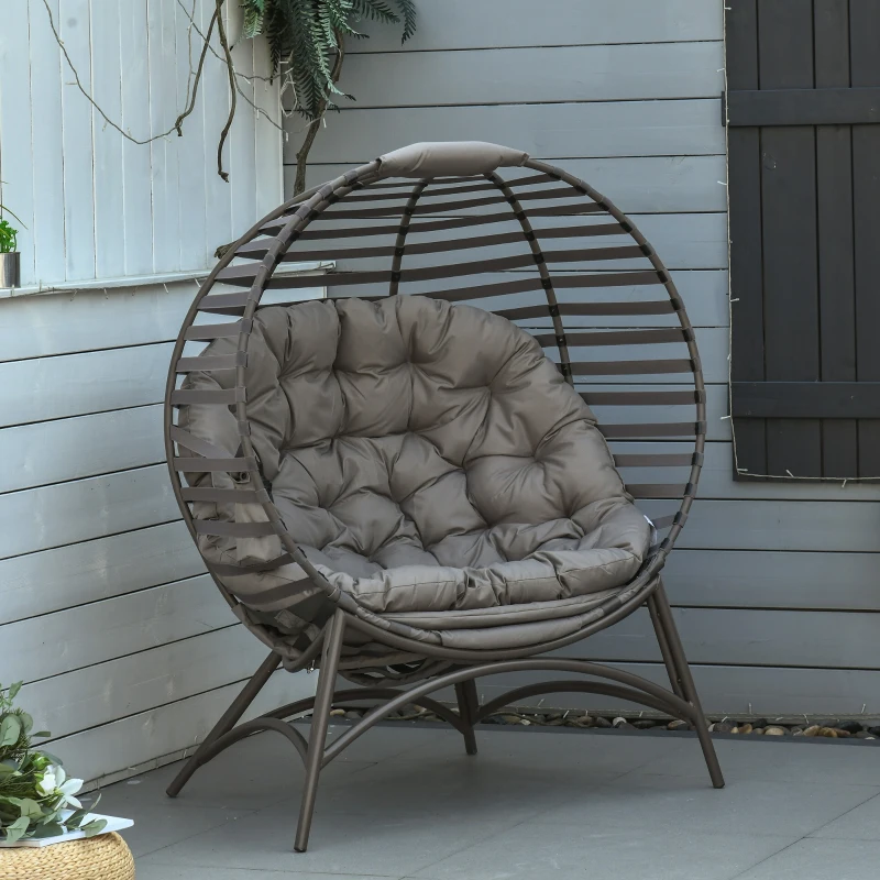 Outsunny Egg Chair with Soft Cushion, Steel Frame and Side Pocket, Garden Patio Basket Chair for Indoor, Outdoor, Brown