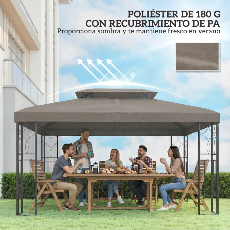 Outsunny Toldo de Recambio 4x3 m con Techo Doble Orificios de Drenaje y Protección UV Solo Toldo NO Incluye Marco Marrón