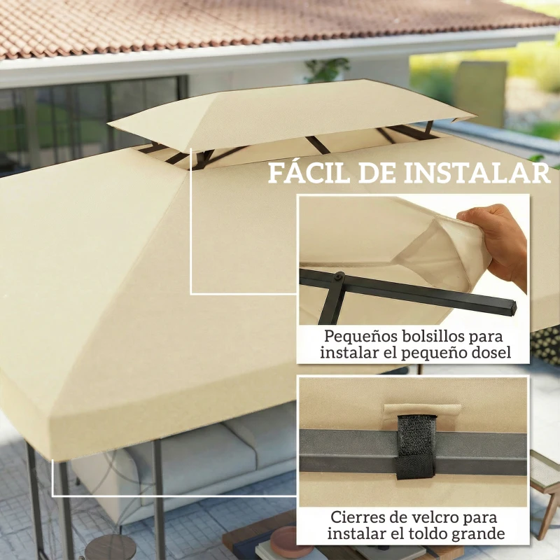 Outsunny Toldo de Recambio 4x3 m con Techo Doble Orificios de Drenaje y Protección UV Solo Toldo NO Incluye Marco Blanco Crema