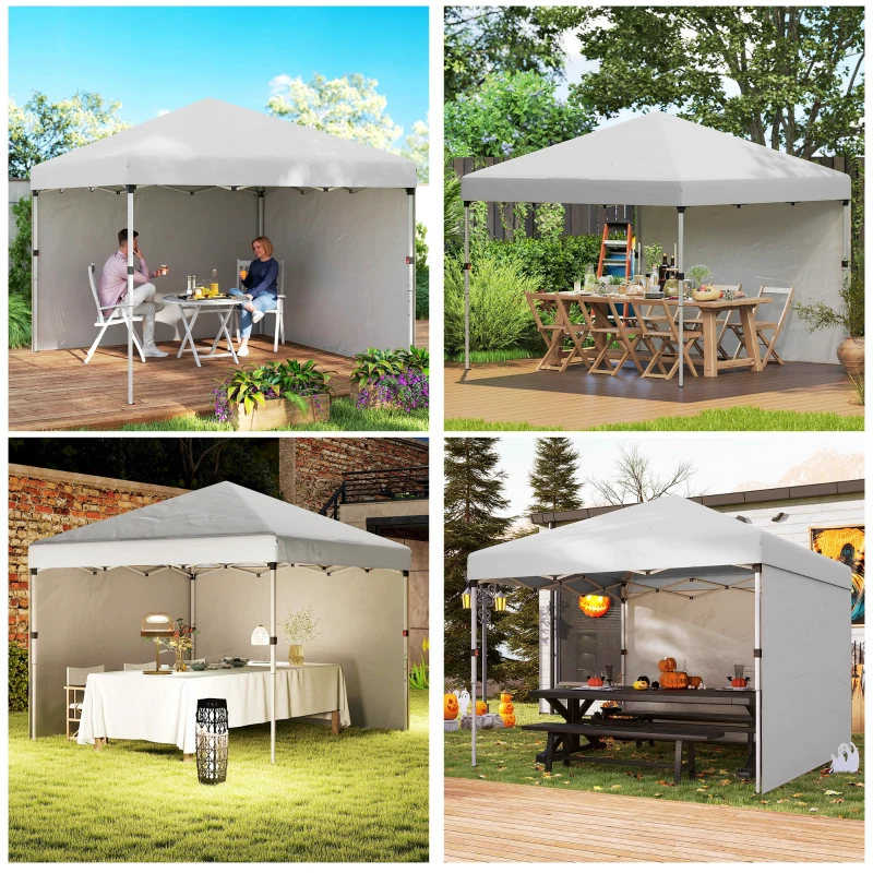 Outsunny 3 x 3 (M) Pop Up Gazebo - UPF 30+ with 2 Sidewalls, Leg Weight Bags, and Wheeled Bag, Height Adjustable Party Tent Event Shelter for Garden, Patio, White