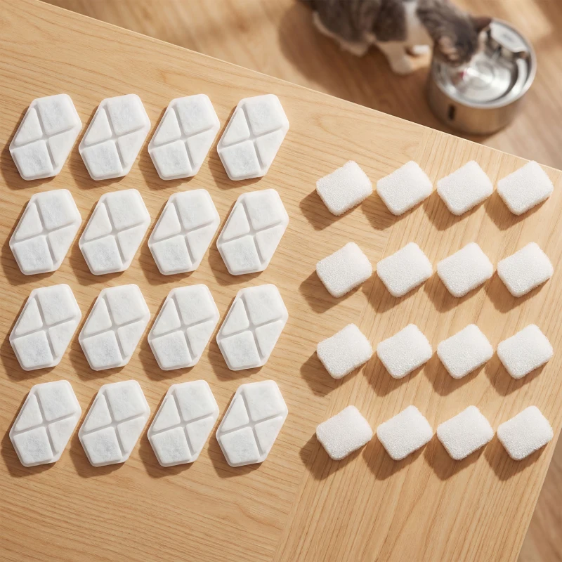 PawHut 16 pcs Filtre Fontaine Eau Chat, Distributeur d'Eau filtrante pour Chat et Chien, Triple Système de Filtration, Blanc