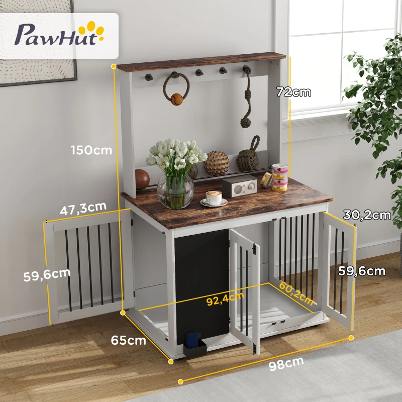 PawHut Hundebox mit Aufbewahrungsregal für Spielzeug, Haken für Leinen, Schreibtafel, Radiergummi, für große Hunde, Weiß(m-3)