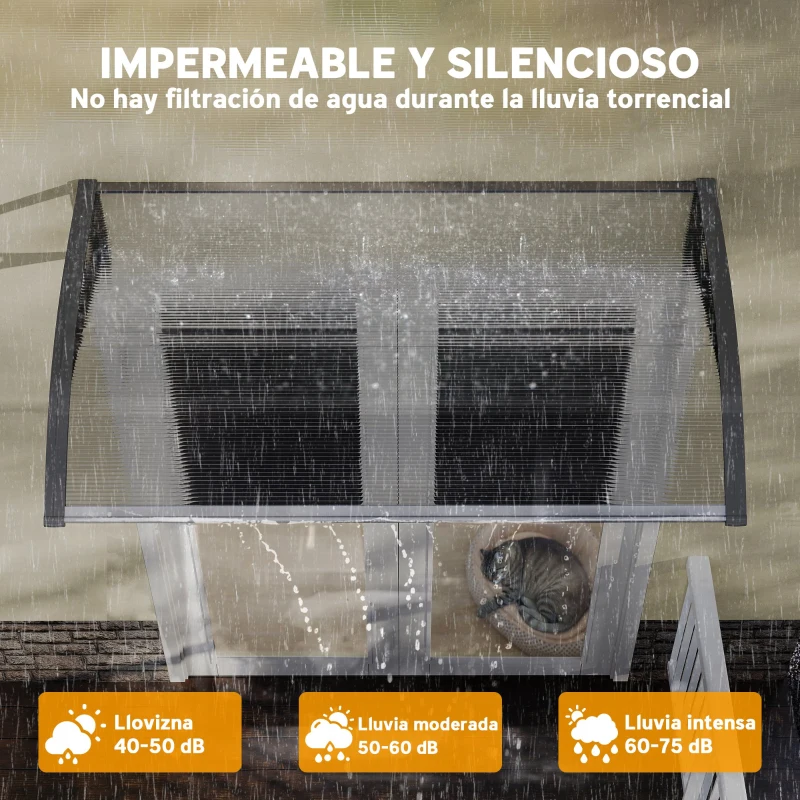 Outsunny Marquesina para Puertas y Ventanas 110x60 cm con Paneles de Policarbonato Barras de Aluminio Transparente